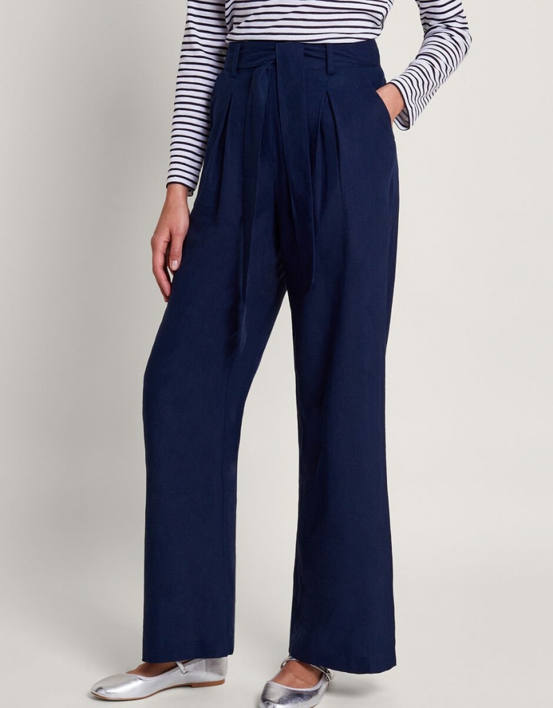 Blue Women's Monsoon Mabel Regular Length Linen Pants | VBV-8058