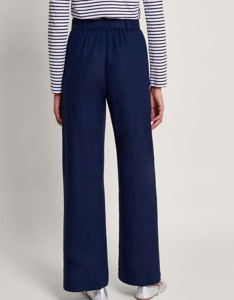 Blue Women's Monsoon Mabel Regular Length Linen Pants | VBV-8058