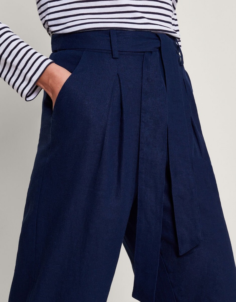 Blue Women's Monsoon Mabel Regular Length Linen Pants | VBV-8058