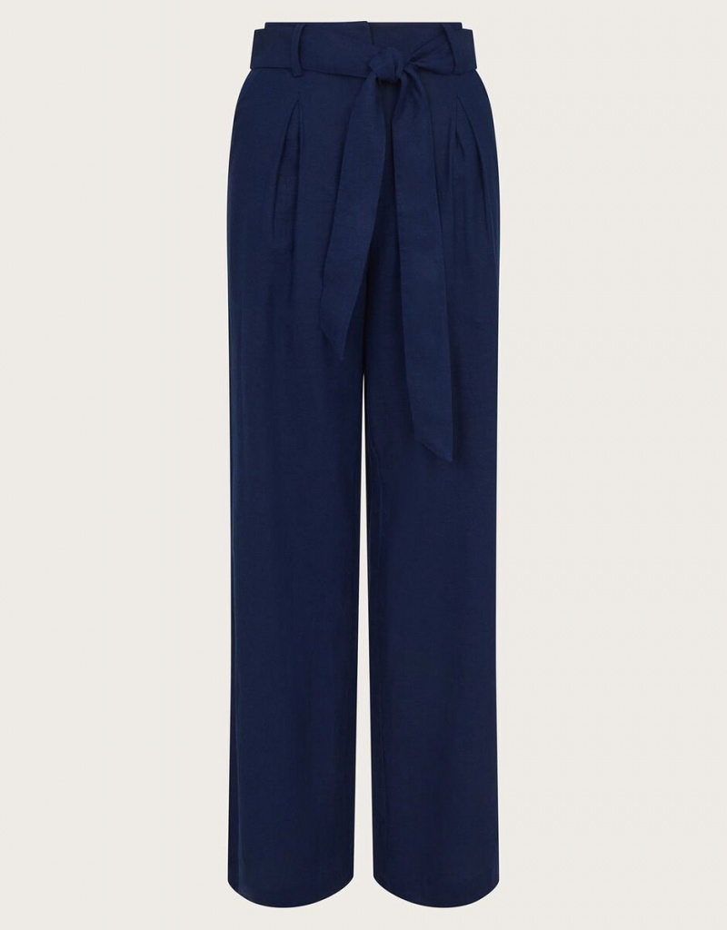 Blue Women's Monsoon Mabel Regular Length Linen Pants | VBV-8058