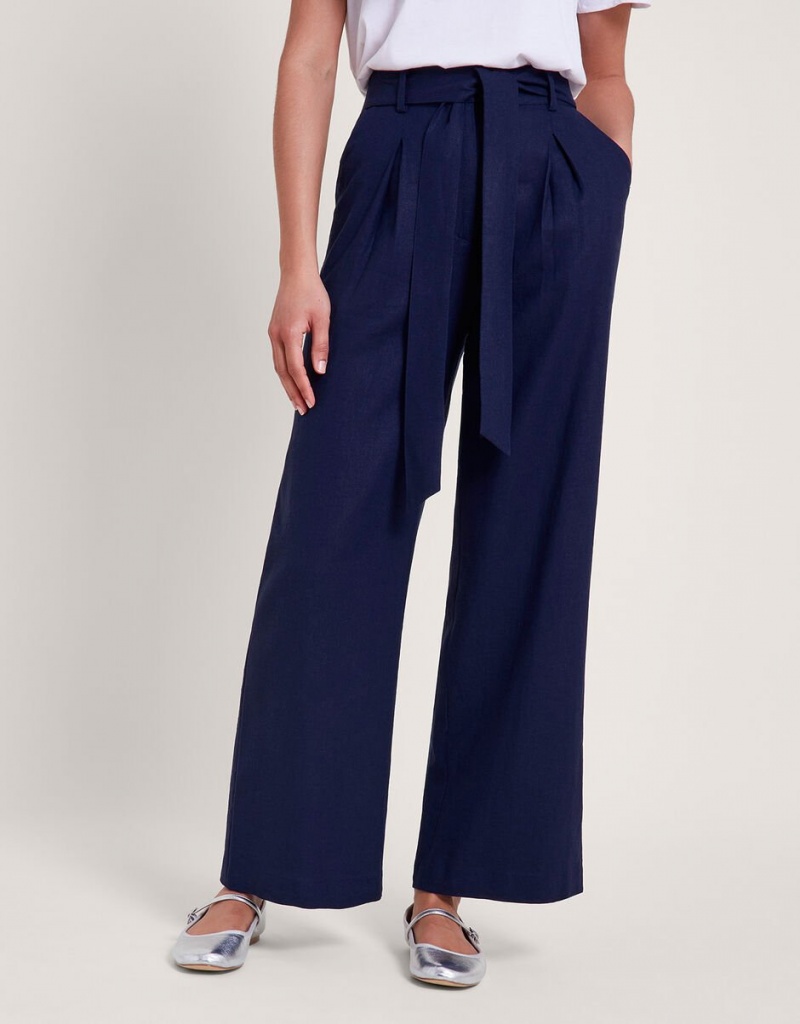 Blue Women's Monsoon Mabel Short-Length Tie Pants | UWR-8558