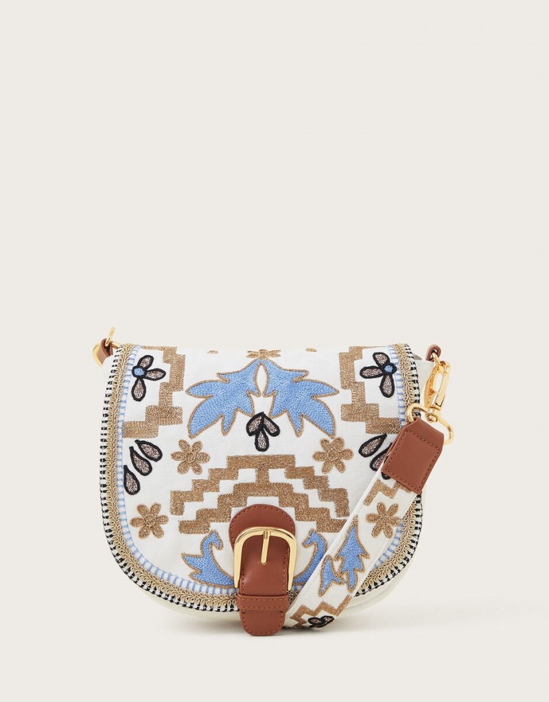 Blue Women's Monsoon Metallic Embroidered Cross-Body Bags | YVR-7330