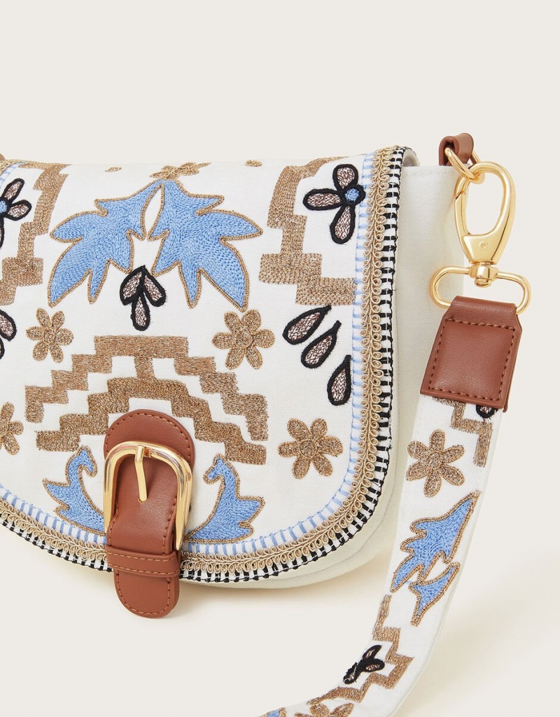 Blue Women's Monsoon Metallic Embroidered Cross-Body Bags | YVR-7330