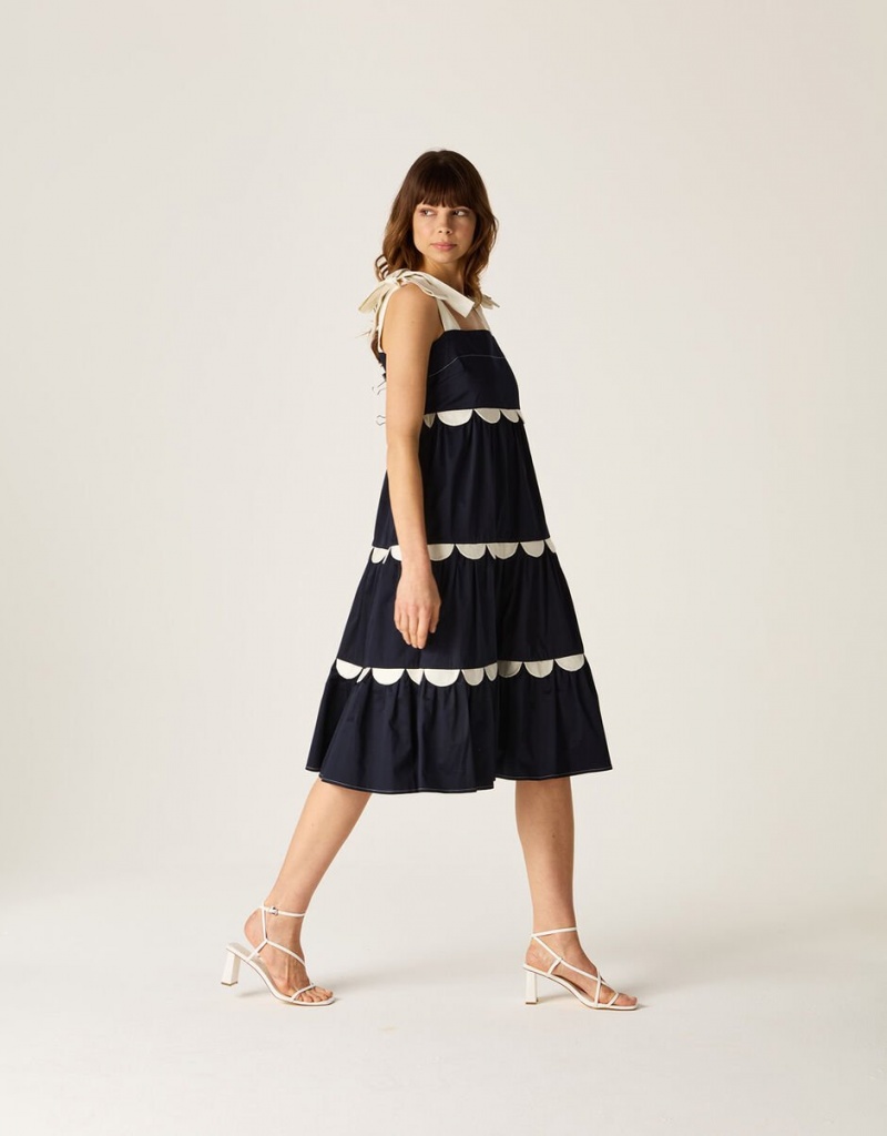 Blue Women's Monsoon Mirla Beane Tiered Scallop Dress | AEW-4864