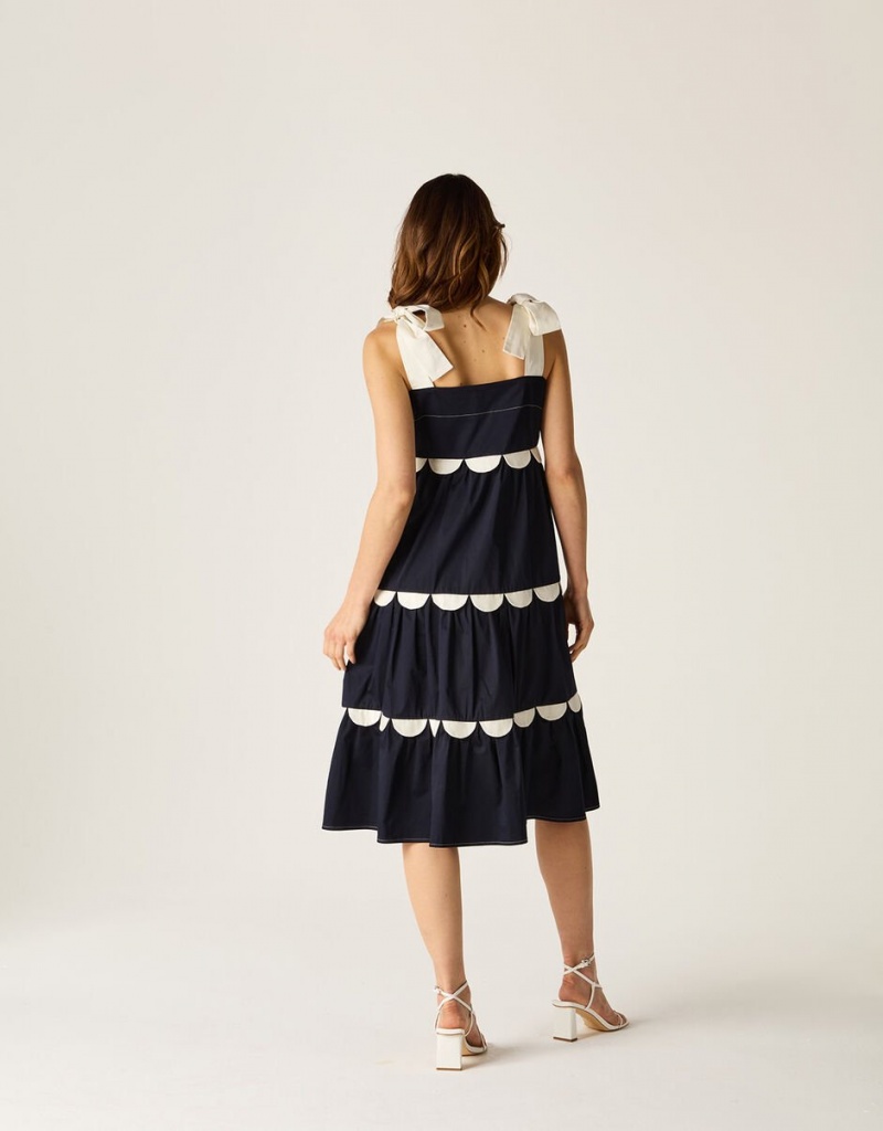 Blue Women's Monsoon Mirla Beane Tiered Scallop Dress | AEW-4864