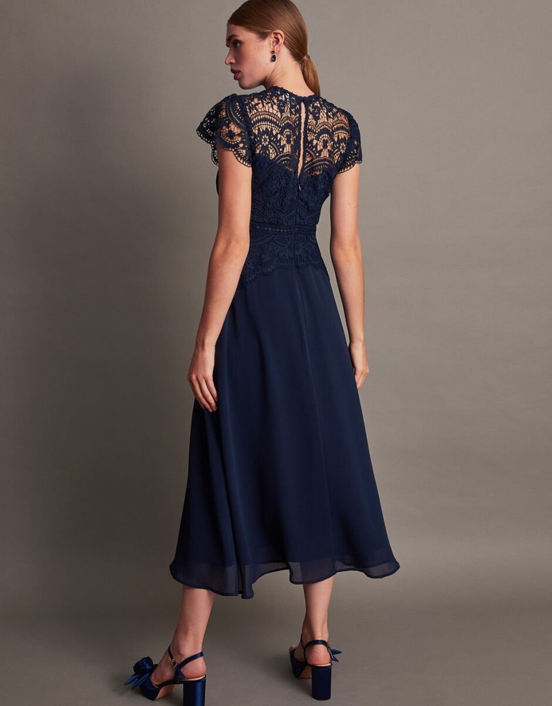 Blue Women's Monsoon Monica Lace Midi Dress | TBN-6206