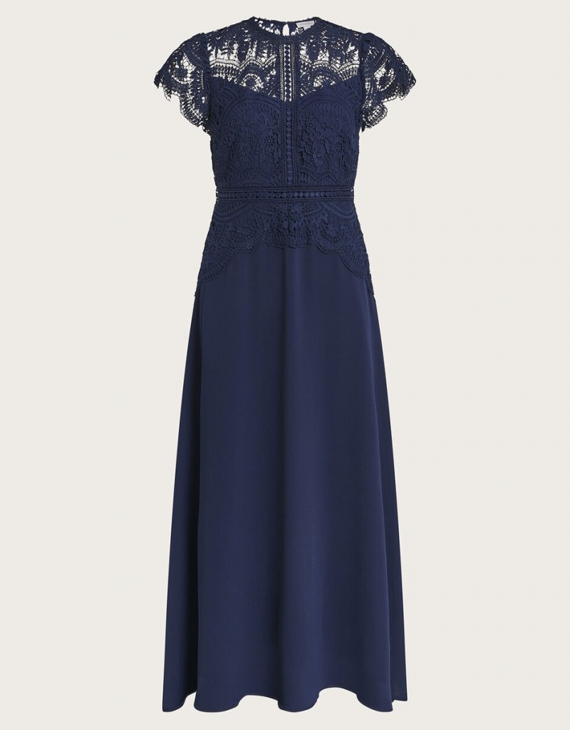 Blue Women's Monsoon Monica Lace Midi Dress | TBN-6206