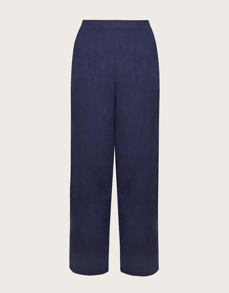 Blue Women's Monsoon Parker Linen Crop Pants | LFI-0881