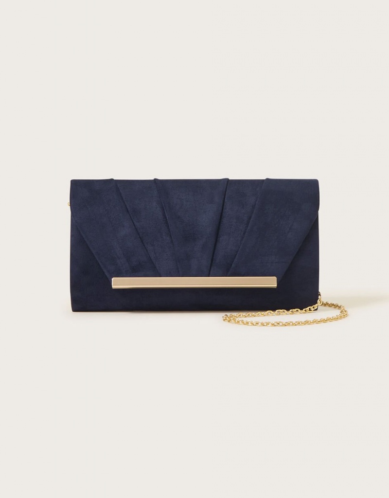 Blue Women's Monsoon Pleat Trim Occasion Clutch Bags | GVR-3285