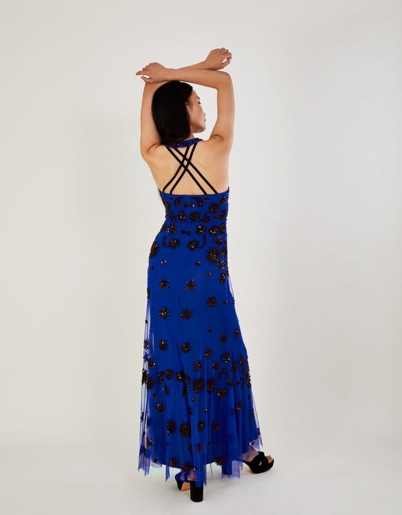 Blue Women's Monsoon Rosa Sequin Maxi in Recycled Polyester Dress | WYR-5404