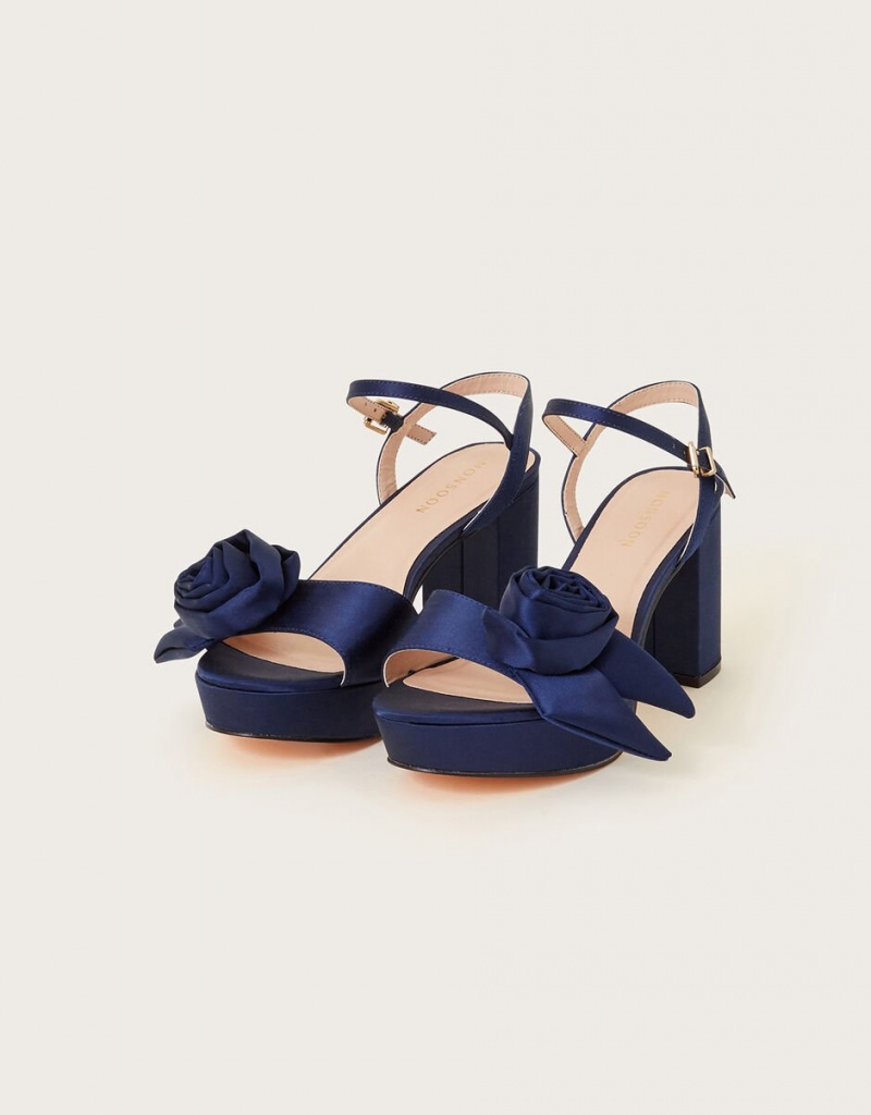 Blue Women's Monsoon Rosette Platform Heels | GMN-9882