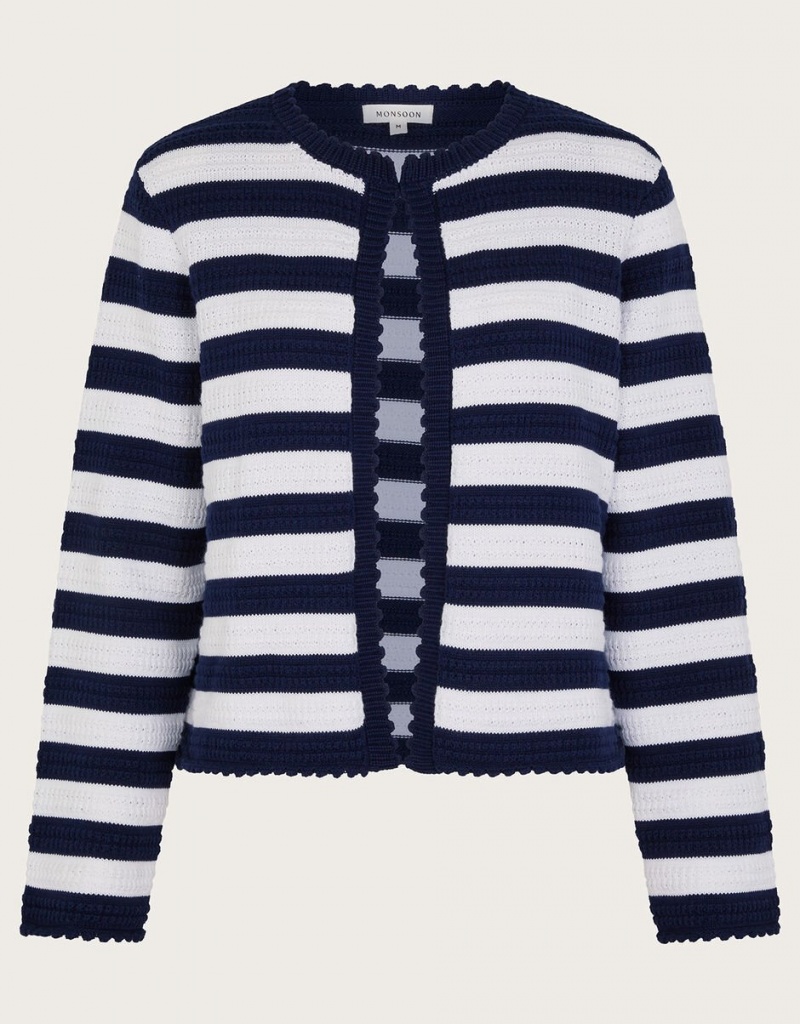 Blue Women's Monsoon Samara Stripe Cardigan | ZBQ-5407