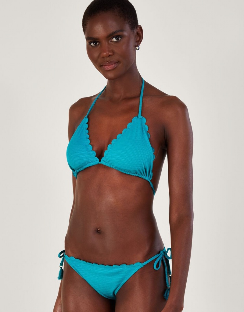 Blue Women's Monsoon Scallop Bikini Bottoms in Recycled Polyester Swimwear | HPZ-2262