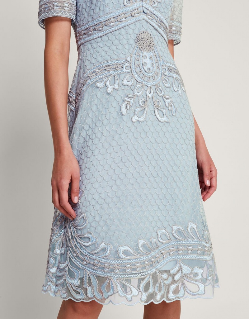 Blue Women's Monsoon Siena Embroidered Dress | WYL-3630