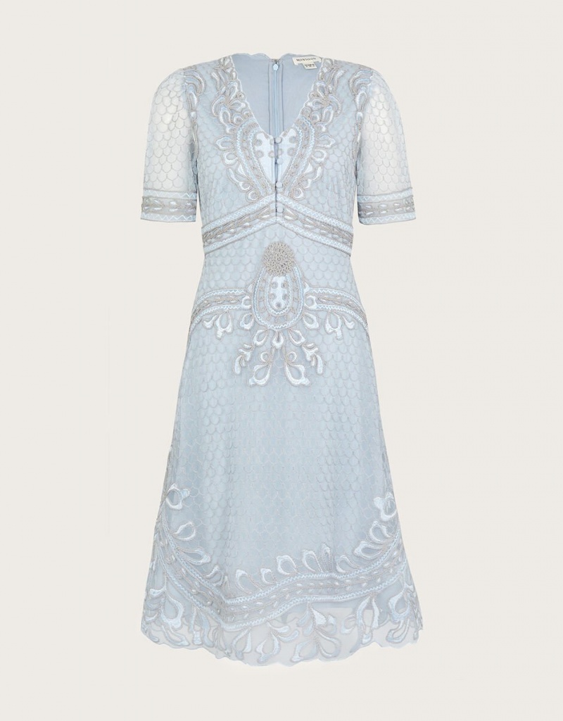 Blue Women's Monsoon Siena Embroidered Dress | WYL-3630