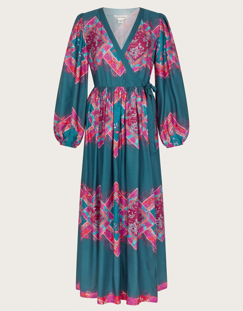 Blue Women's Monsoon Tiffany Wrap Dress | PTJ-4824