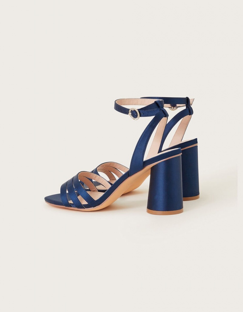 Blue Women's Monsoon Trio Strap Block Heeled Sandals | XTS-1058