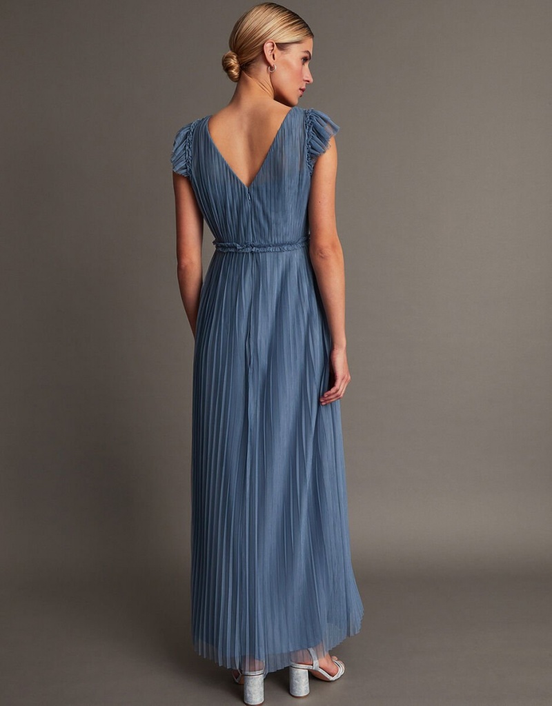 Blue Women's Monsoon Wendy Pleated Maxi Dress | KCM-4602