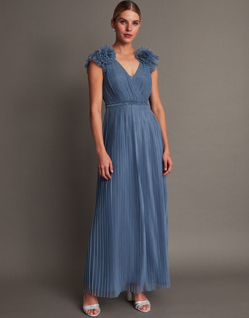 Blue Women's Monsoon Wendy Pleated Maxi Dress | KCM-4602