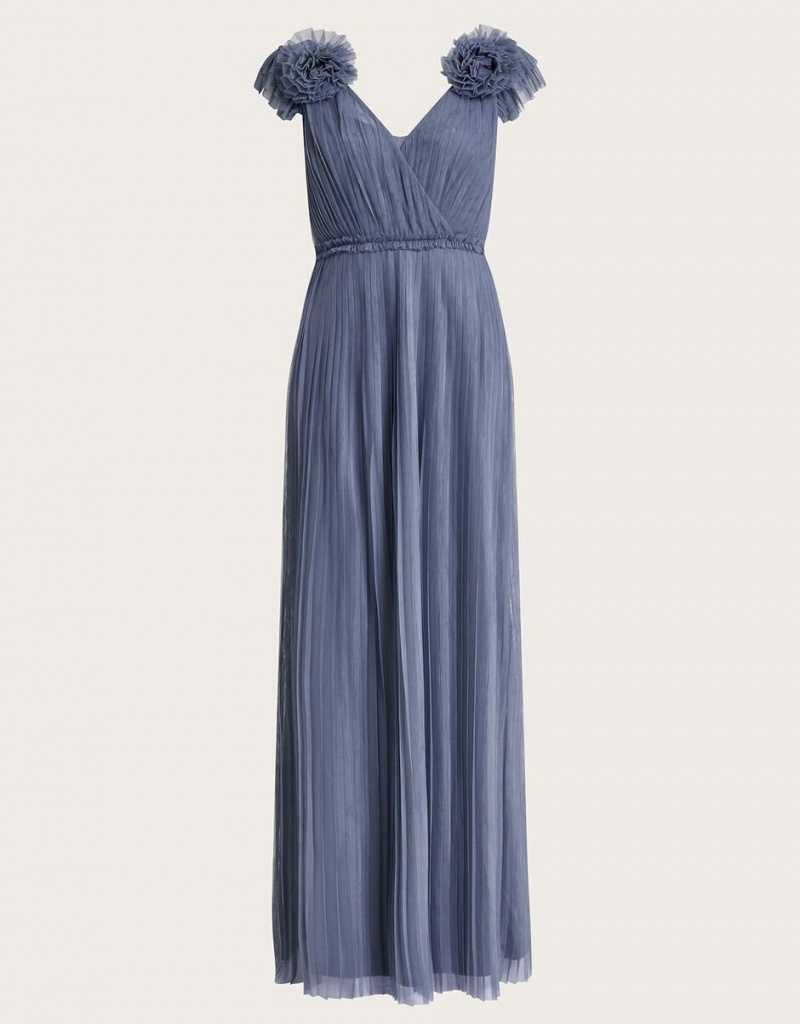 Blue Women's Monsoon Wendy Pleated Maxi Dress | KCM-4602