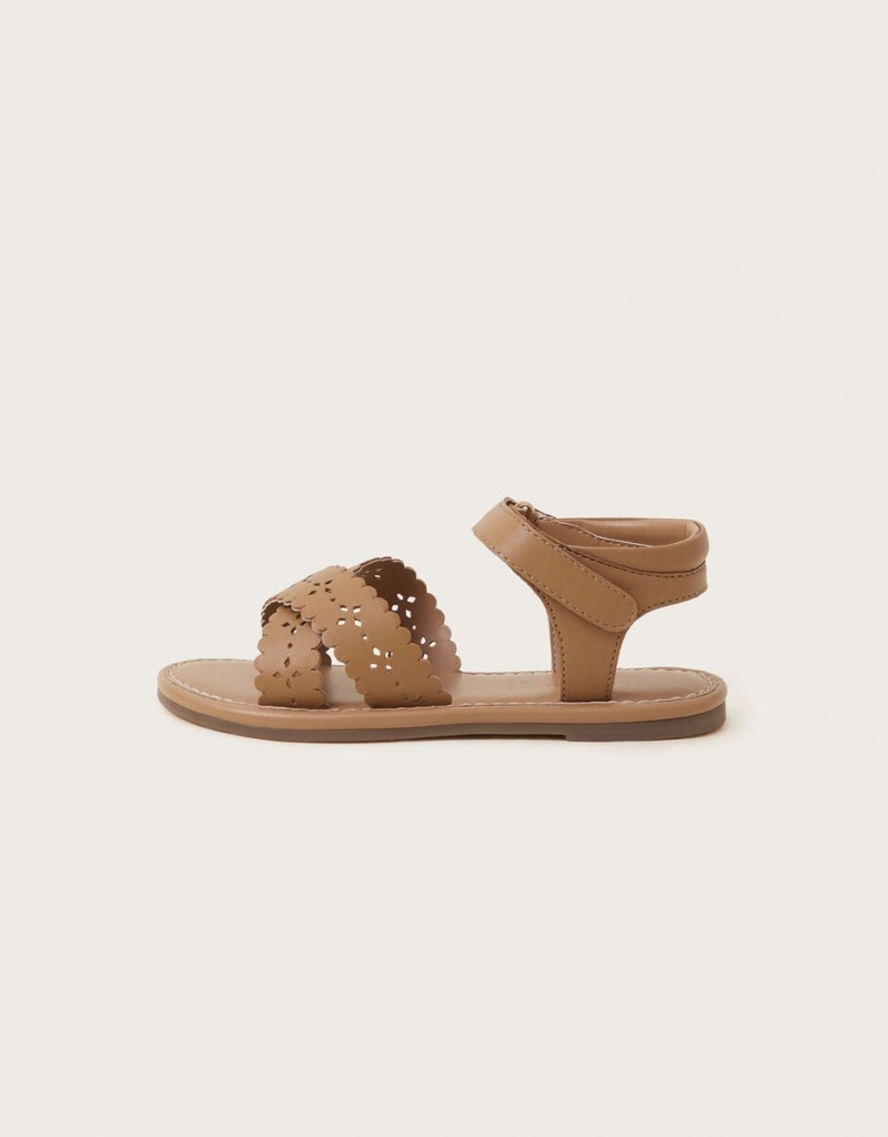 Brown Kids' Monsoon Leather Cutwork Sandals | KZJ-2267