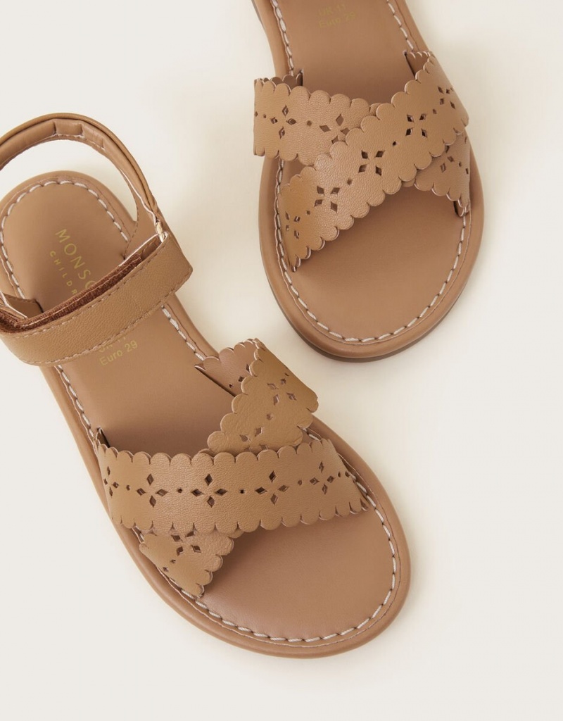 Brown Kids' Monsoon Leather Cutwork Sandals | KZJ-2267