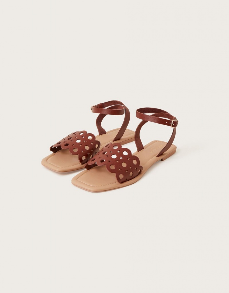 Brown Women\'s Monsoon Cutwork Leather Sandals | EKL-4567