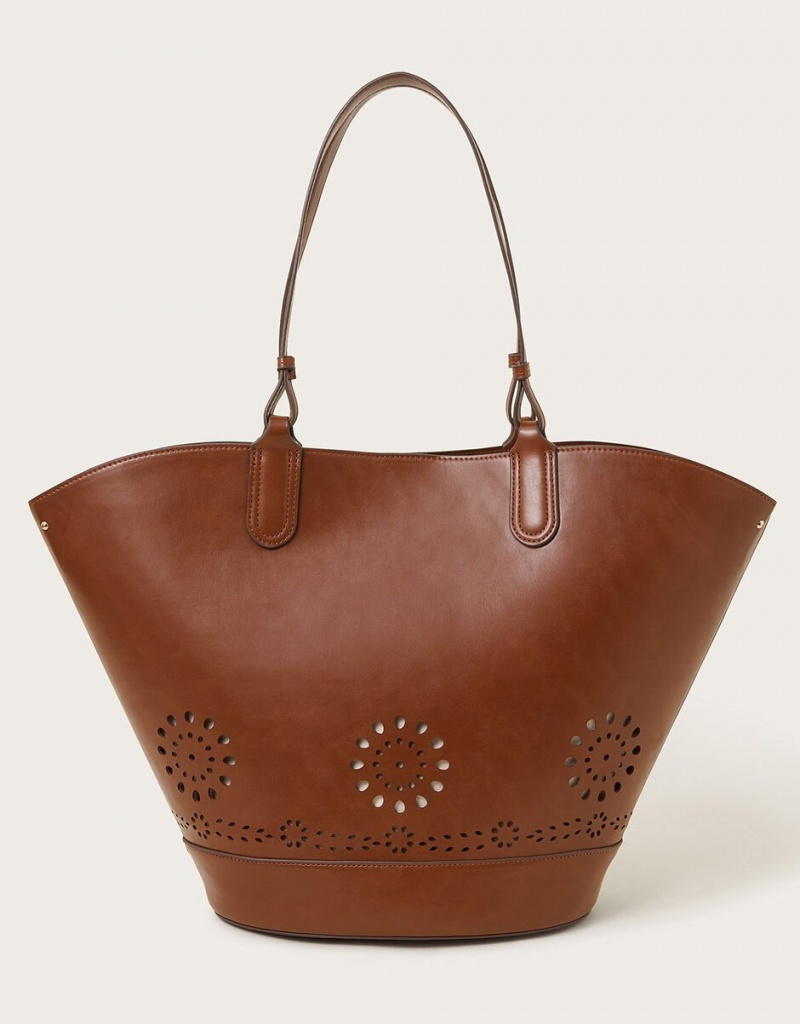 Brown Women\'s Monsoon Cutwork Tote Bags | EUM-2898