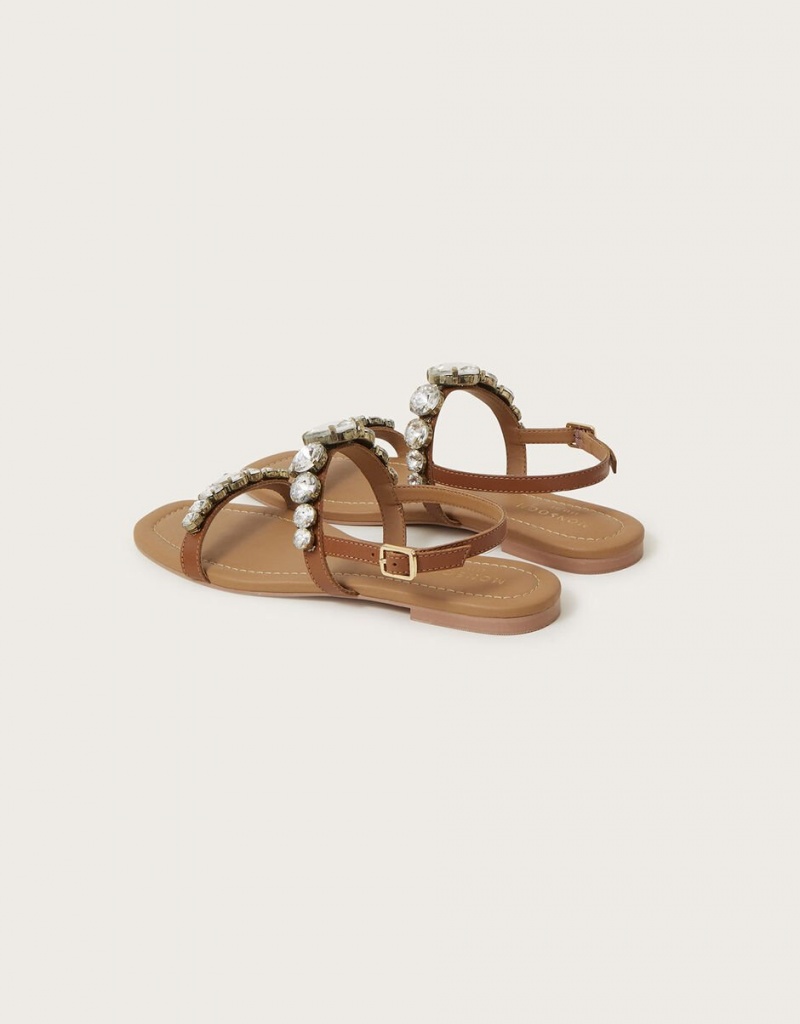 Brown Women's Monsoon Diamanté Flat Sandals | NDW-1164