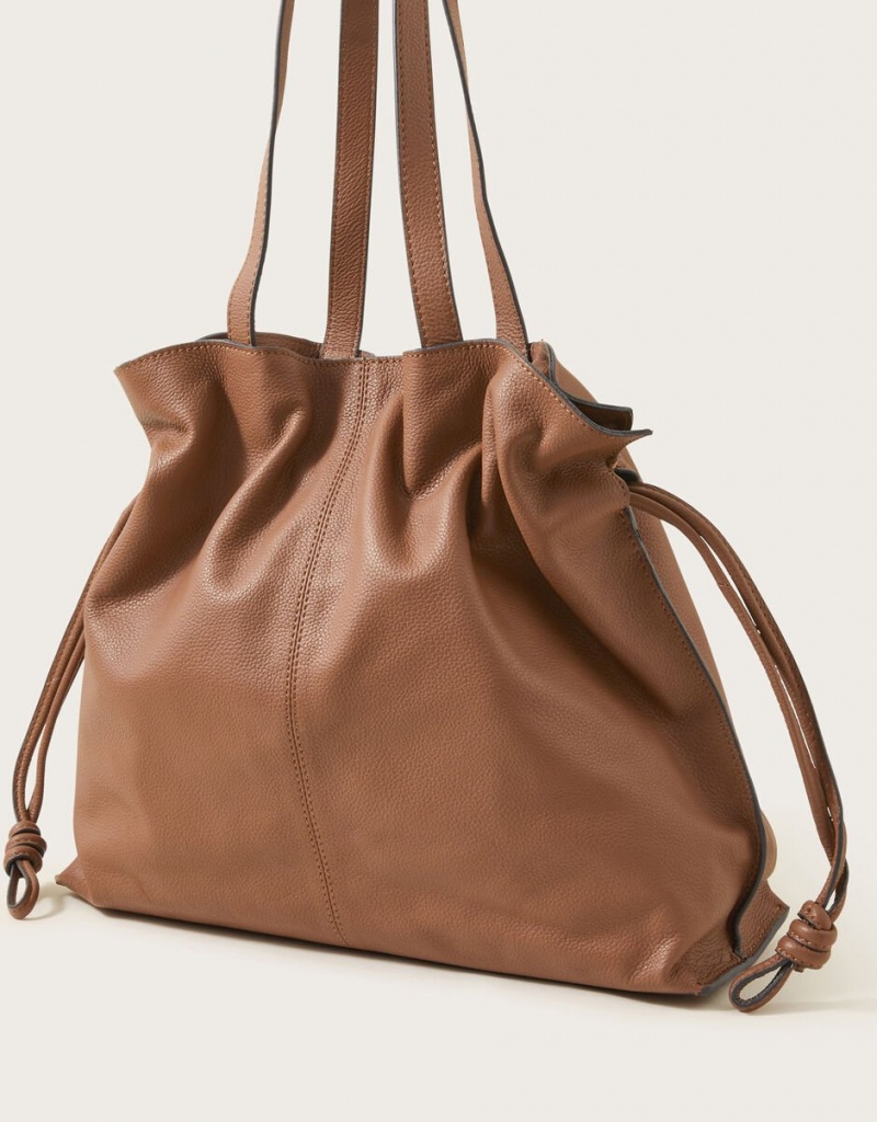 Brown Women's Monsoon Leather Large Tote Bags | GMO-5065