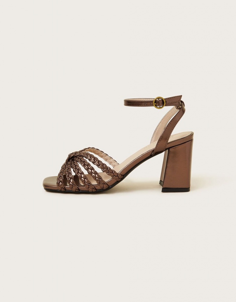 Brown Women's Monsoon Plaited Block Heel Sandals | PWD-0086