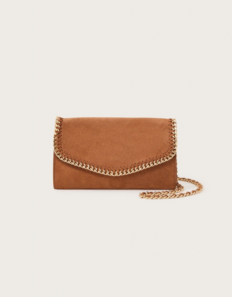 Brown Women's Monsoon Suede Chain Cross-Body Bags | WYB-1366