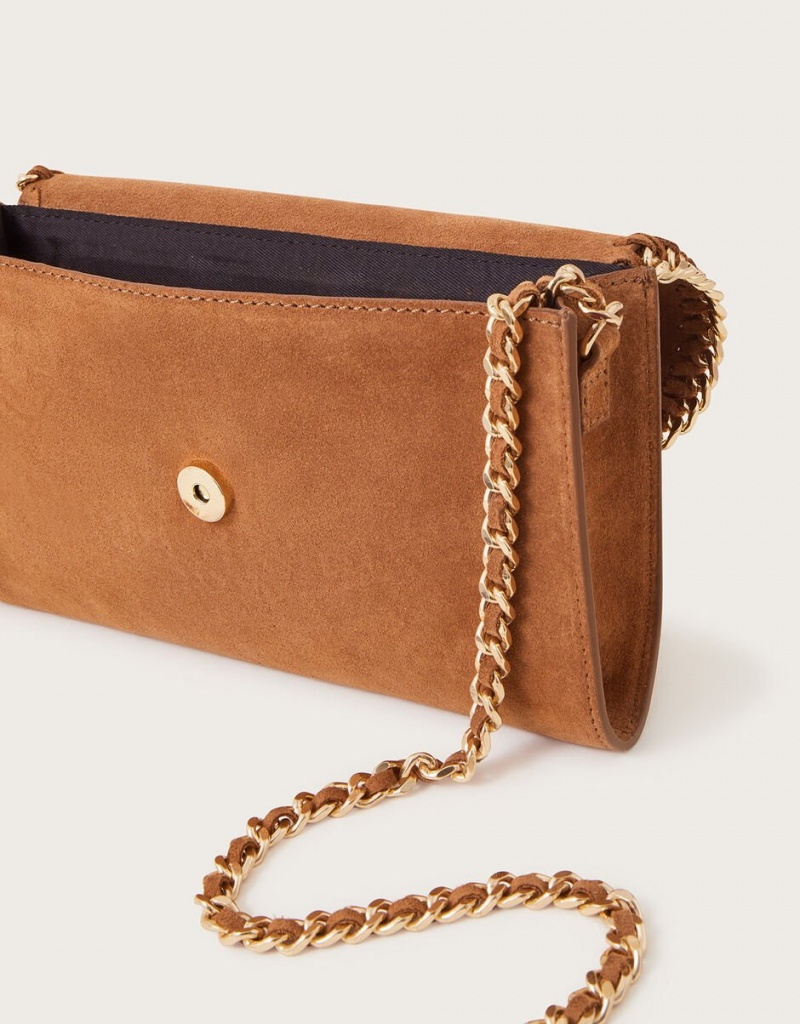 Brown Women's Monsoon Suede Chain Cross-Body Bags | WYB-1366