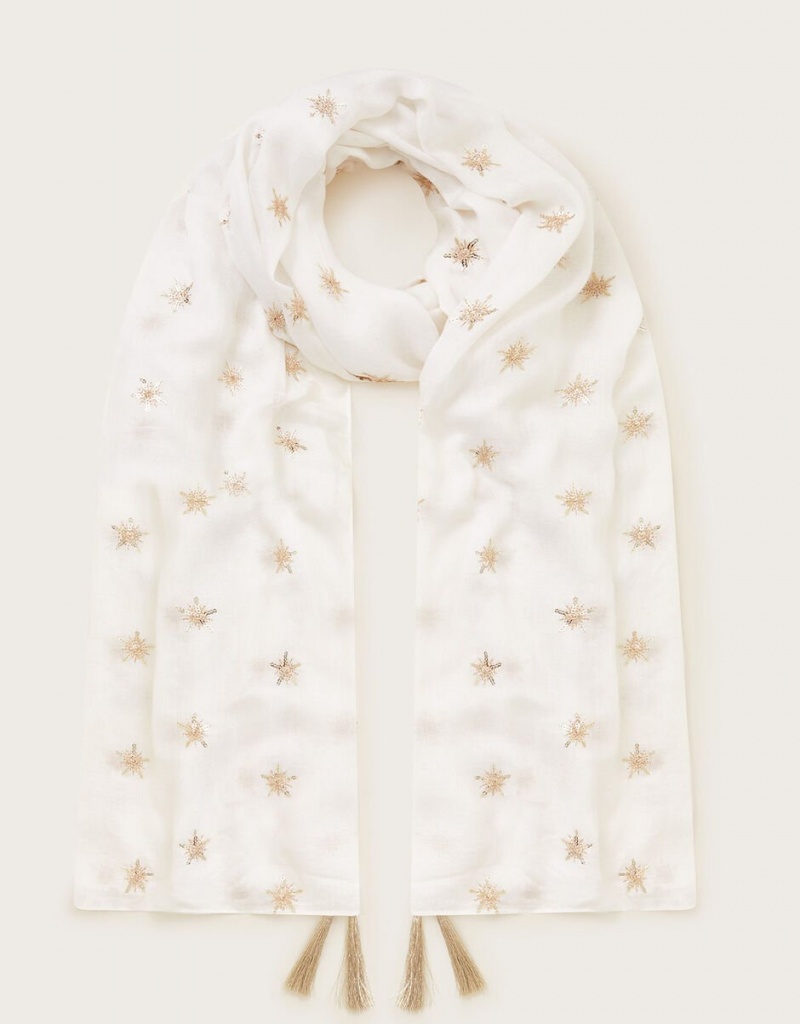 Cream Women's Monsoon Embellished Lightweight Scarves | ULJ-2808