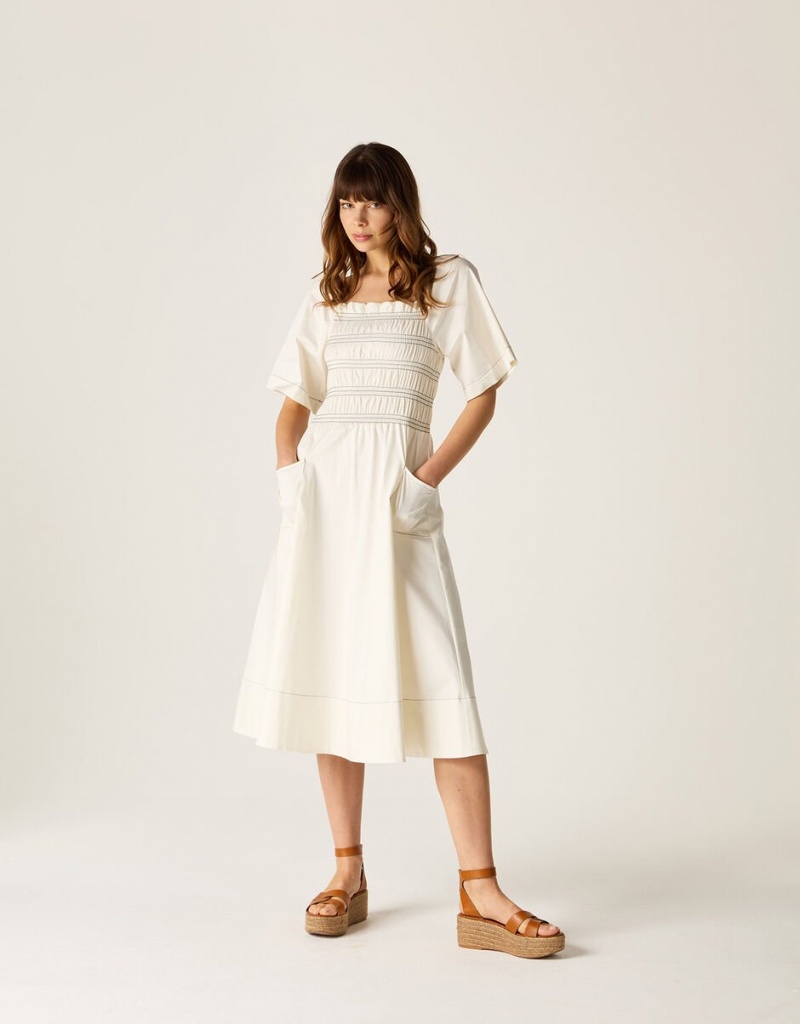 Cream Women's Monsoon Mirla Beane Puff Sleeve Dress | IQT-3665