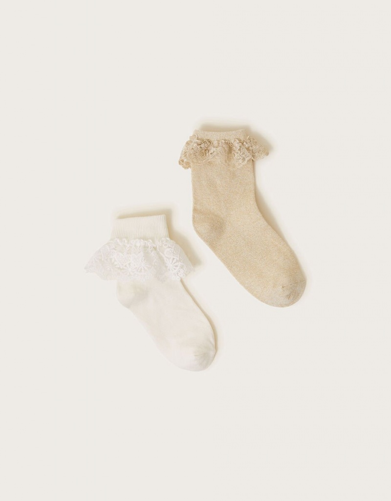 Gold Kids\' Monsoon 2-Pack Lace Trim Socks | PLV-1393