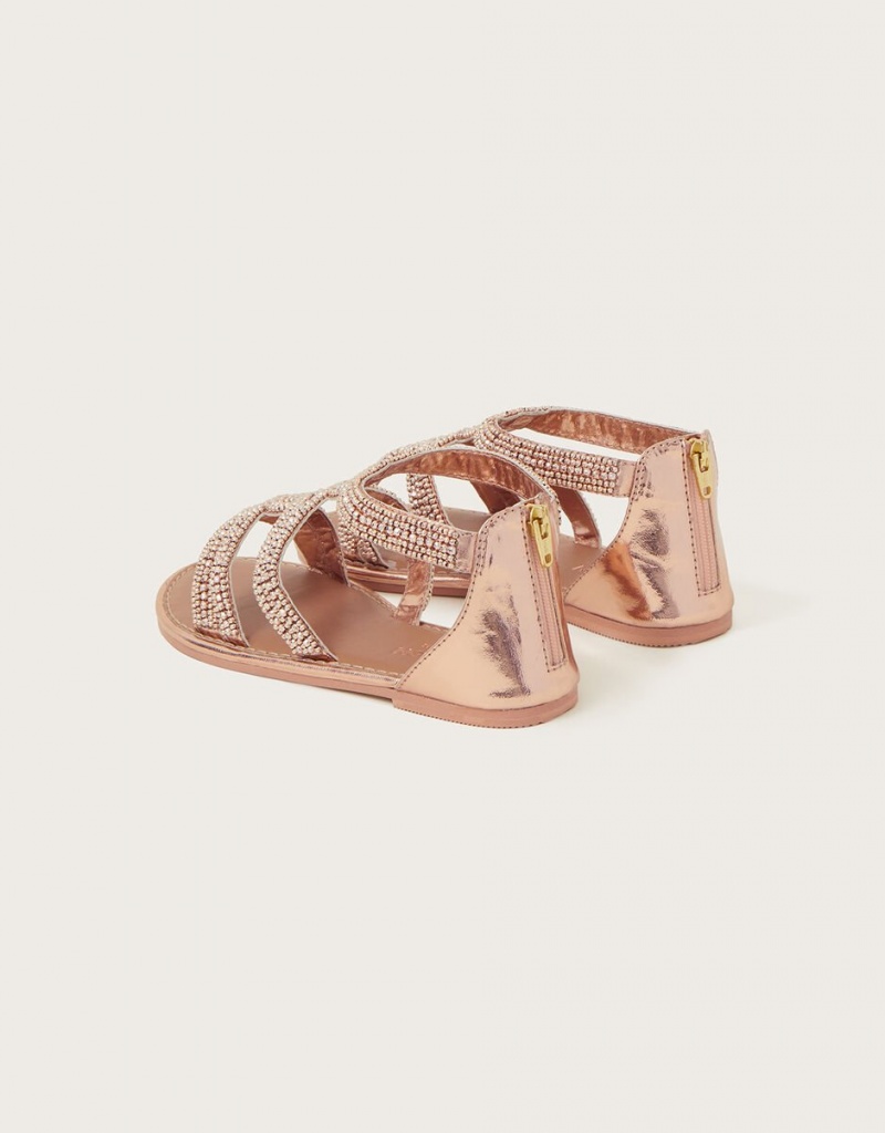 Gold Kids' Monsoon Beaded Strappy Sandals | VCO-0912