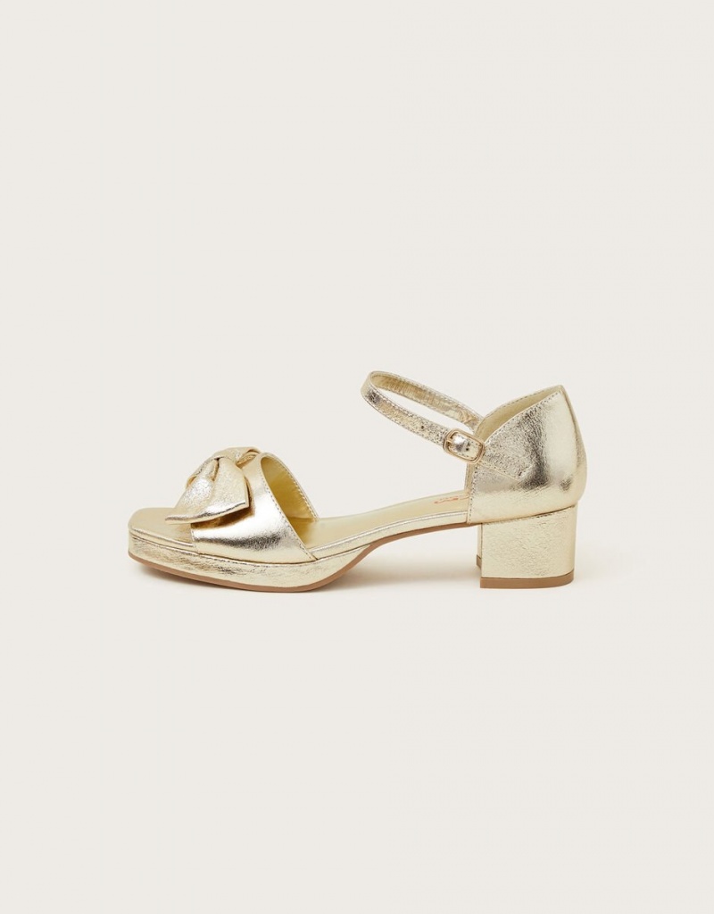 Gold Kids' Monsoon Bow Platform Sandals | HBQ-2225