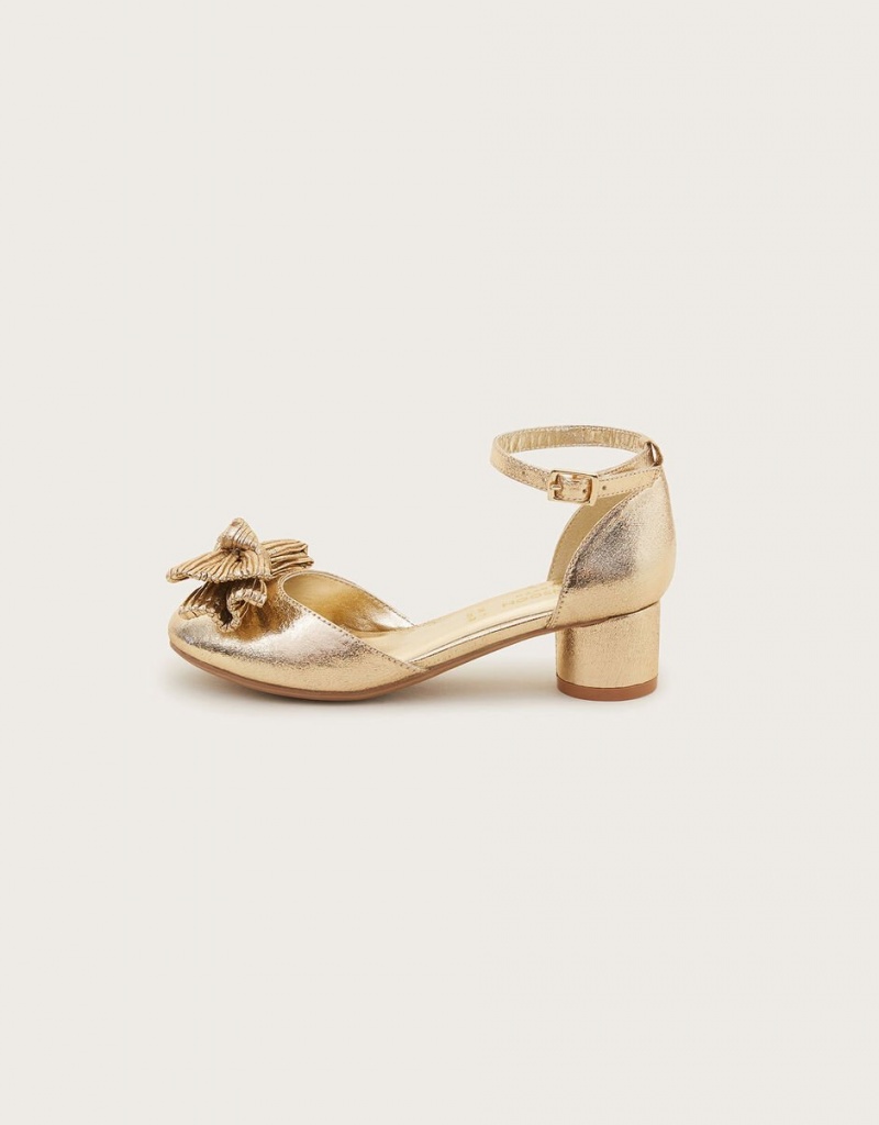 Gold Kids' Monsoon Bow Two-Part Heels | VOF-1612