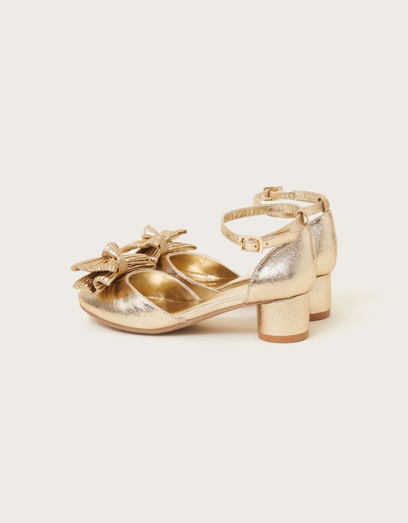 Gold Kids' Monsoon Bow Two-Part Heels | VOF-1612