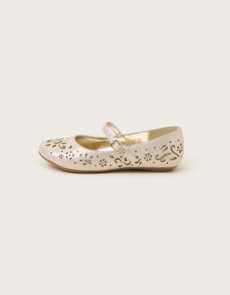 Gold Kids' Monsoon Cutwork Ballet Flats | SXW-2489