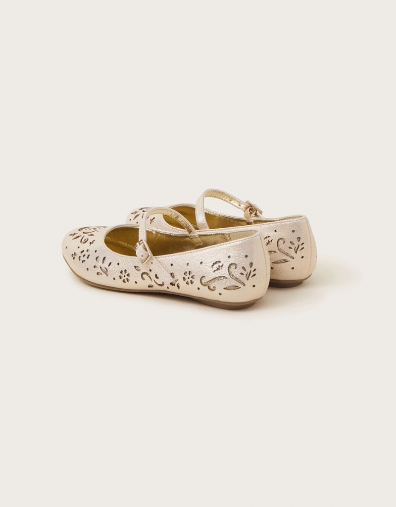 Gold Kids' Monsoon Cutwork Ballet Flats | SXW-2489