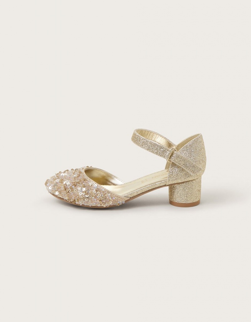 Gold Kids' Monsoon Dazzle Sparkle Two-Part Heels | YCM-9026