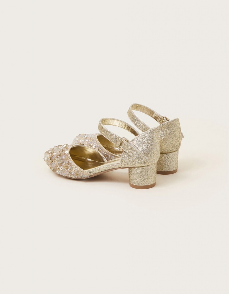 Gold Kids' Monsoon Dazzle Sparkle Two-Part Heels | YCM-9026