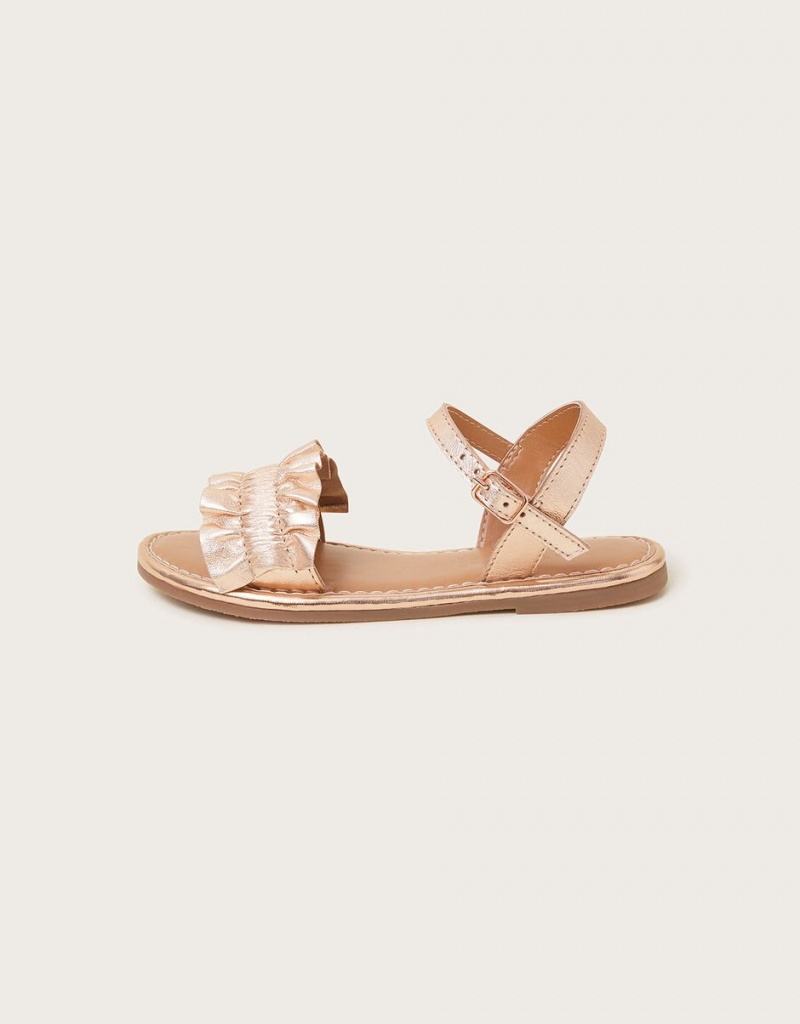 Gold Kids' Monsoon Frill Leather Sandals | JCC-2672