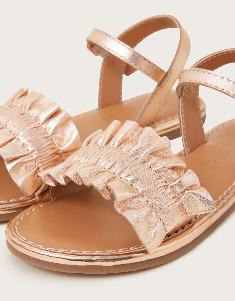 Gold Kids' Monsoon Frill Leather Sandals | JCC-2672