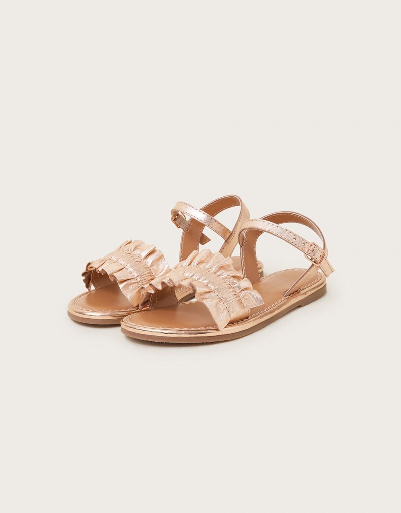 Gold Kids\' Monsoon Frill Leather Sandals | JCC-2672