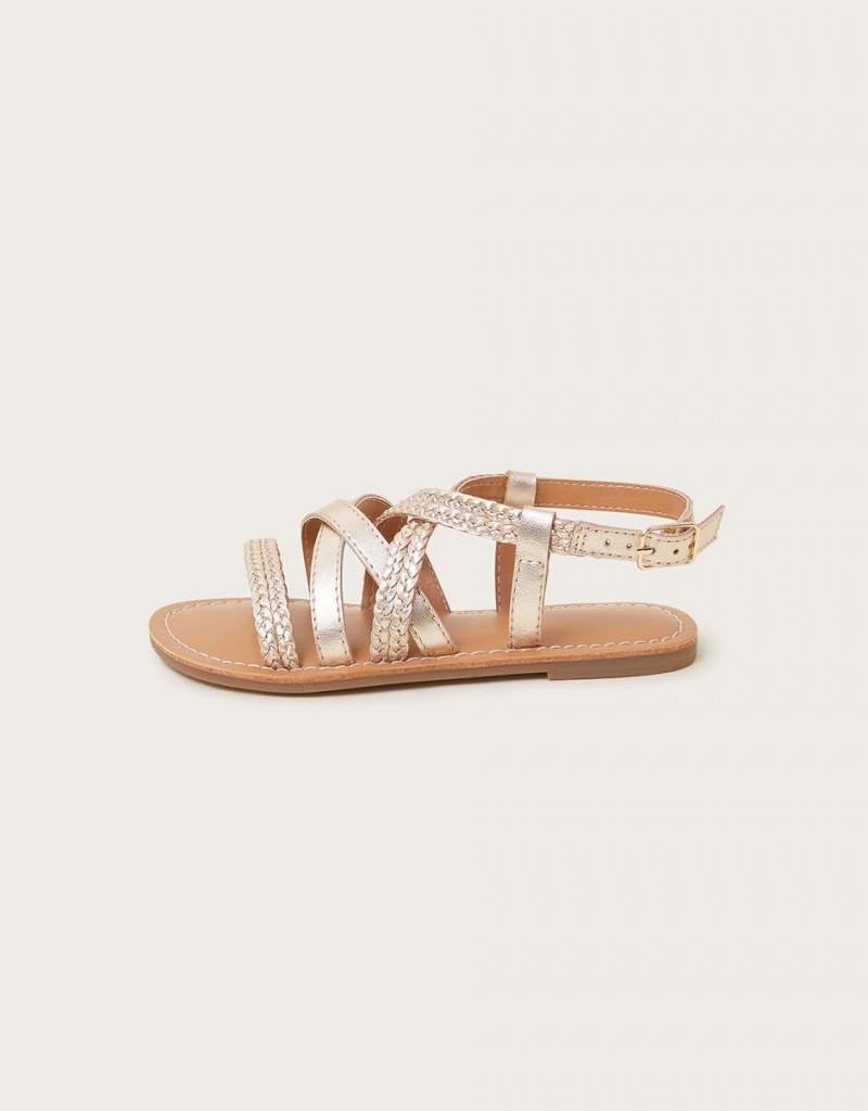 Gold Kids' Monsoon Leather Plaited Sandals | TQI-5904