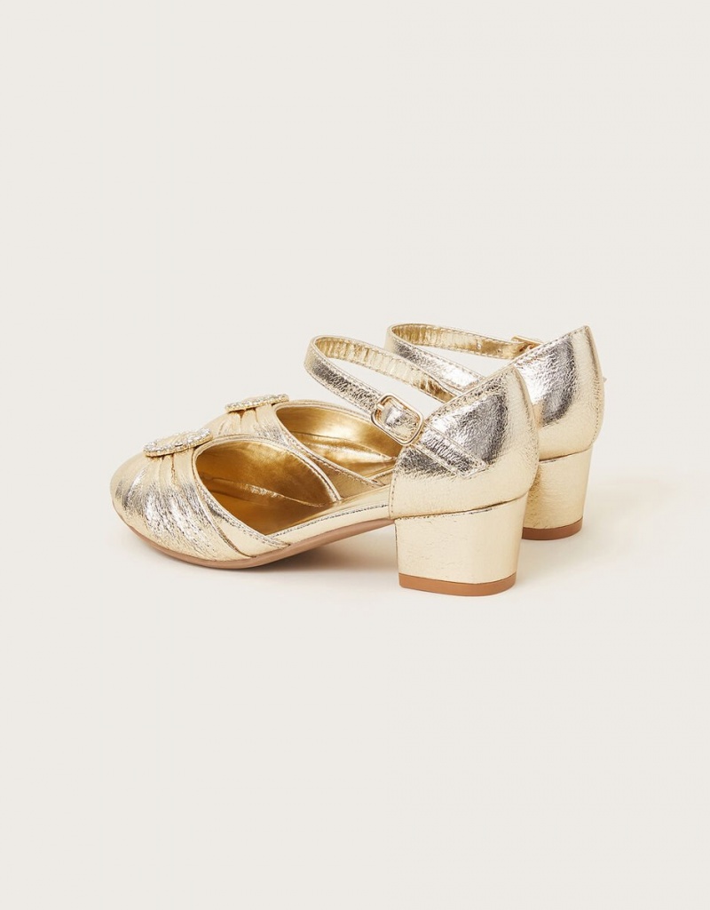 Gold Kids' Monsoon Pleated Two-Part Heels | VIF-3257