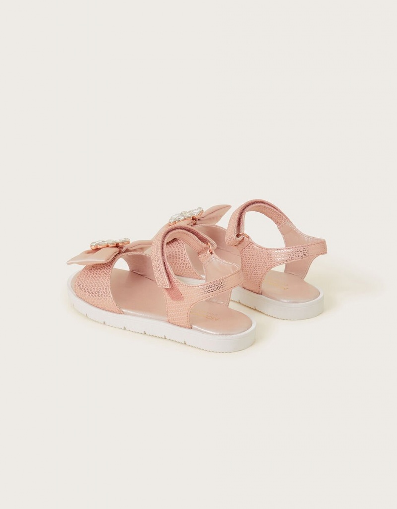 Gold Kids' Monsoon Sequin Bow Sandals | CHY-2587